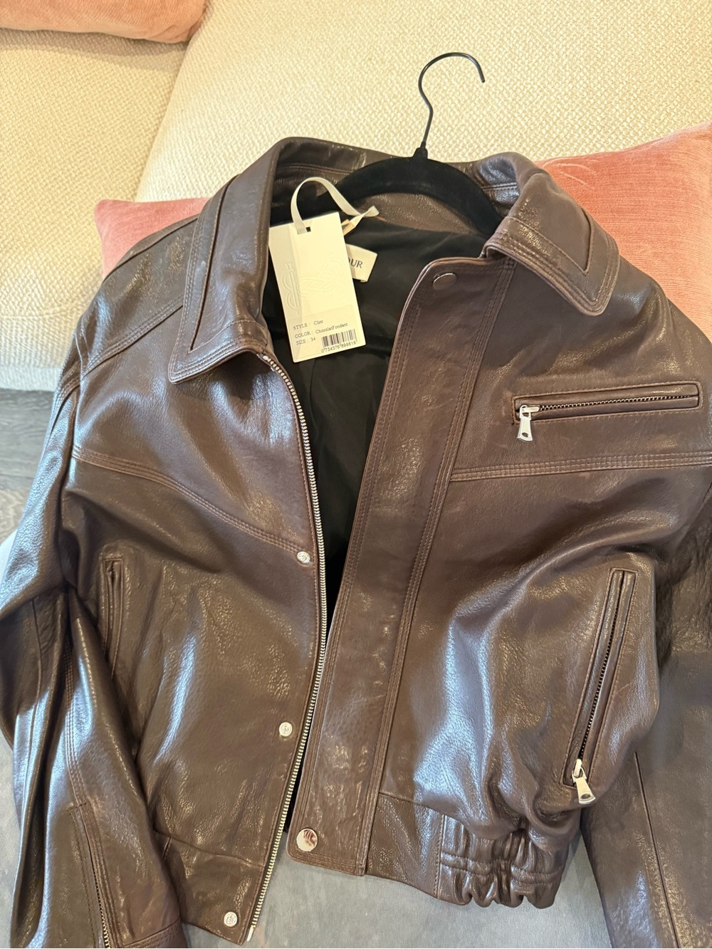 Women's Brown Leather Zip-Front Jacket